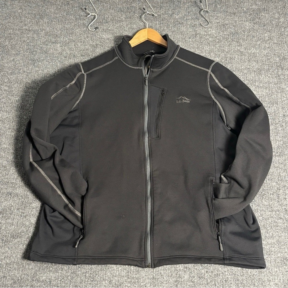 L.L.Bean Softshell Jacket Mens 2XLT Black Full Zip Stretch Windbreaker‎ Outdoor